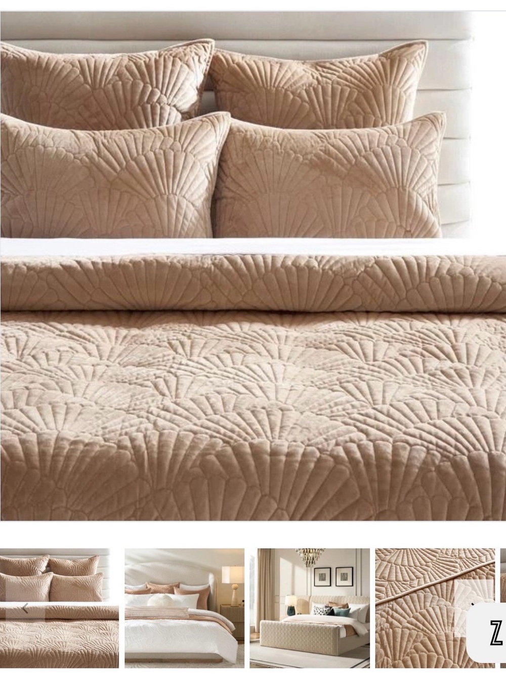 Z Gallerie Quilted Fan-Pattern Quilt set in muted Coral, king